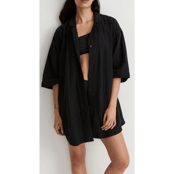 Madewell Lightspun Cover Up 3/4 Sleeve Mini Shirt Dress US Women's M New - Picture 1 of 8